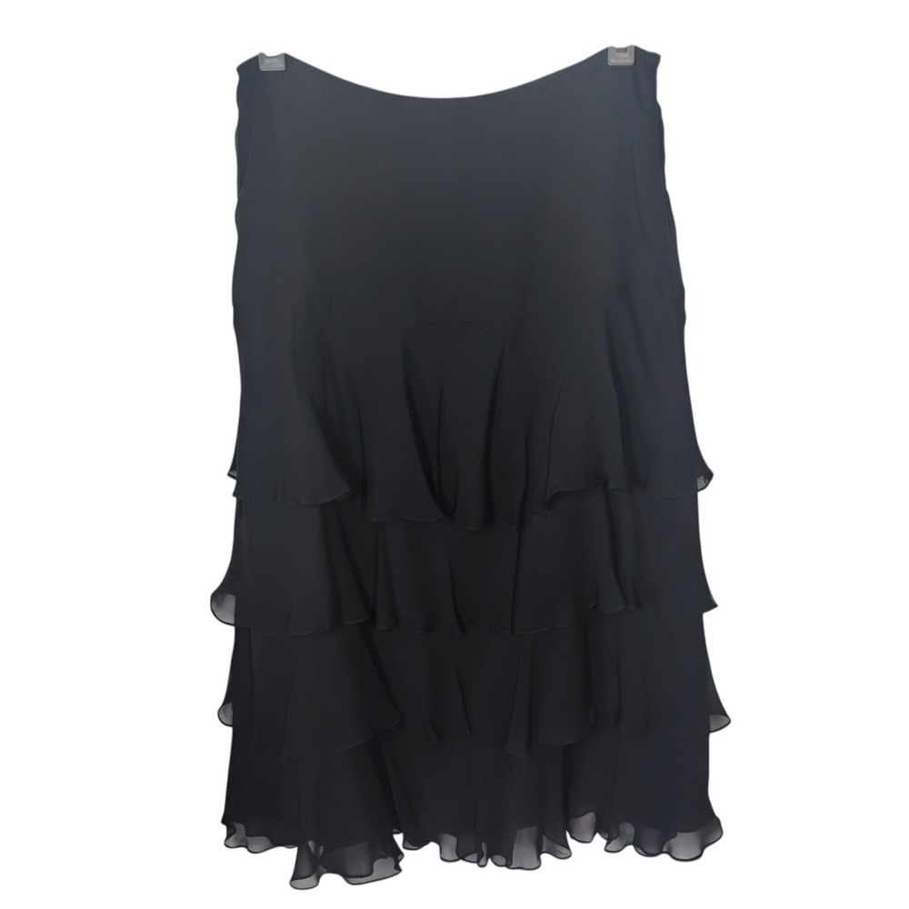 Lauren Ralph Lauren Women's Black Tiered Ruffle Skirt Size 12 Midi Silk Classic